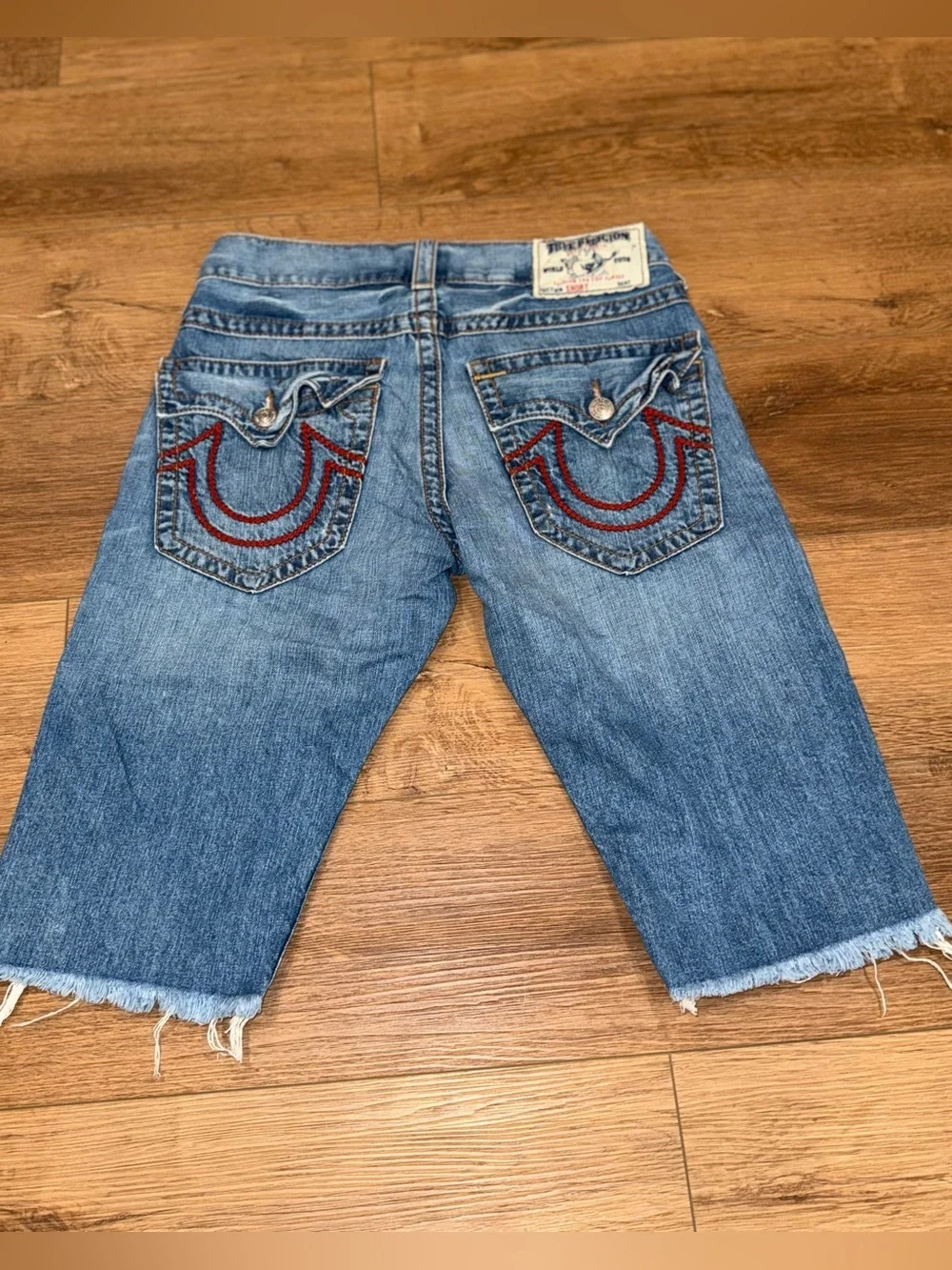 True Religion Denim Jean Shorts 30 Ricky Flap Frayed Hem Summer Casual Everyday